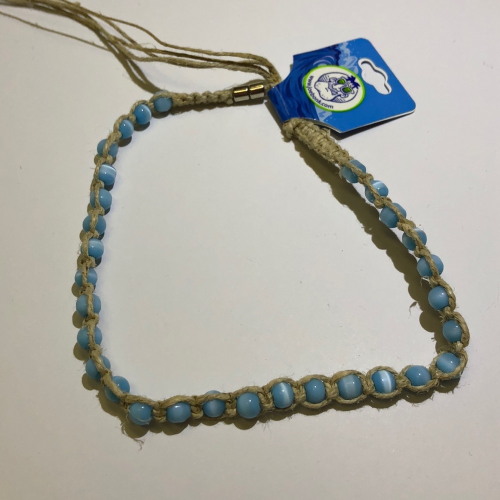 Joe Bonk 100% Hemp Adjustable Blue Beaded Necklace